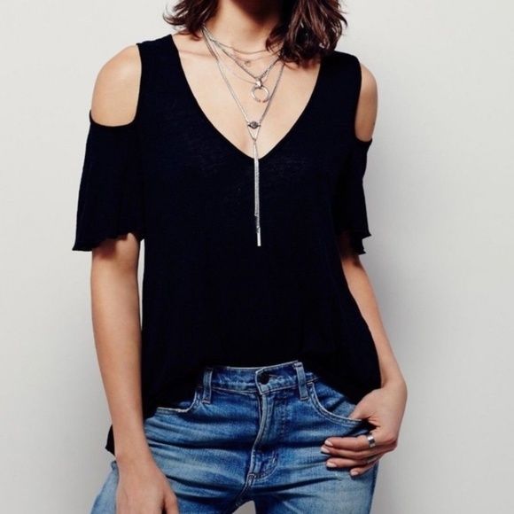 Free People Tops - Free People Bittersweet Black Cold Shoulder Top